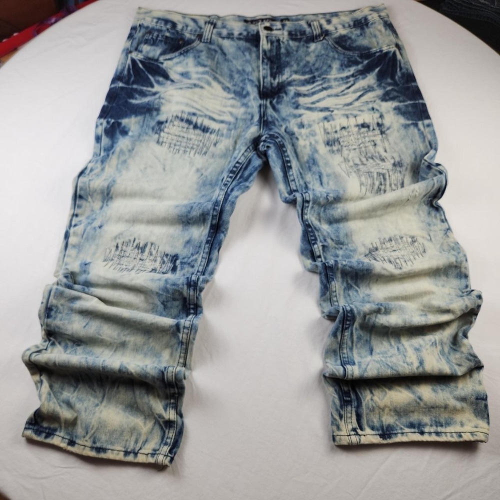 Red Ape Mens Blue Denim Jeans 42 Bleached Distressed Baggy Y2K Skater Hip Hop